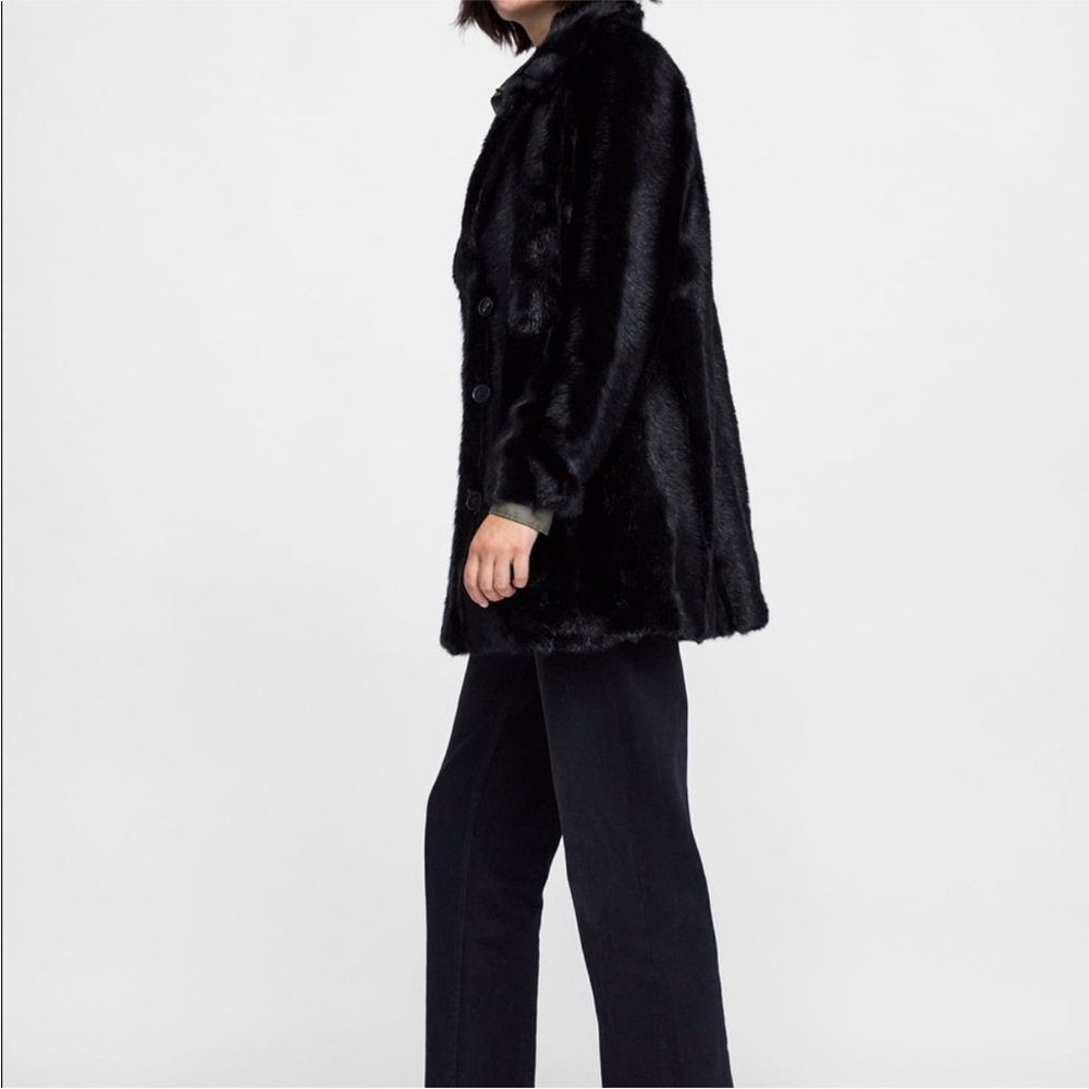 Zara NWT black lapel collar faux fur coat - Picture 10 of 10